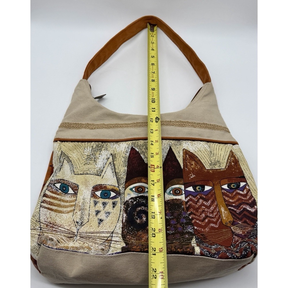 Lauren Burch Colorful Tapestry Fabric Tote Bag With Cat‎ Faces Pattern - Picture 3 of 7